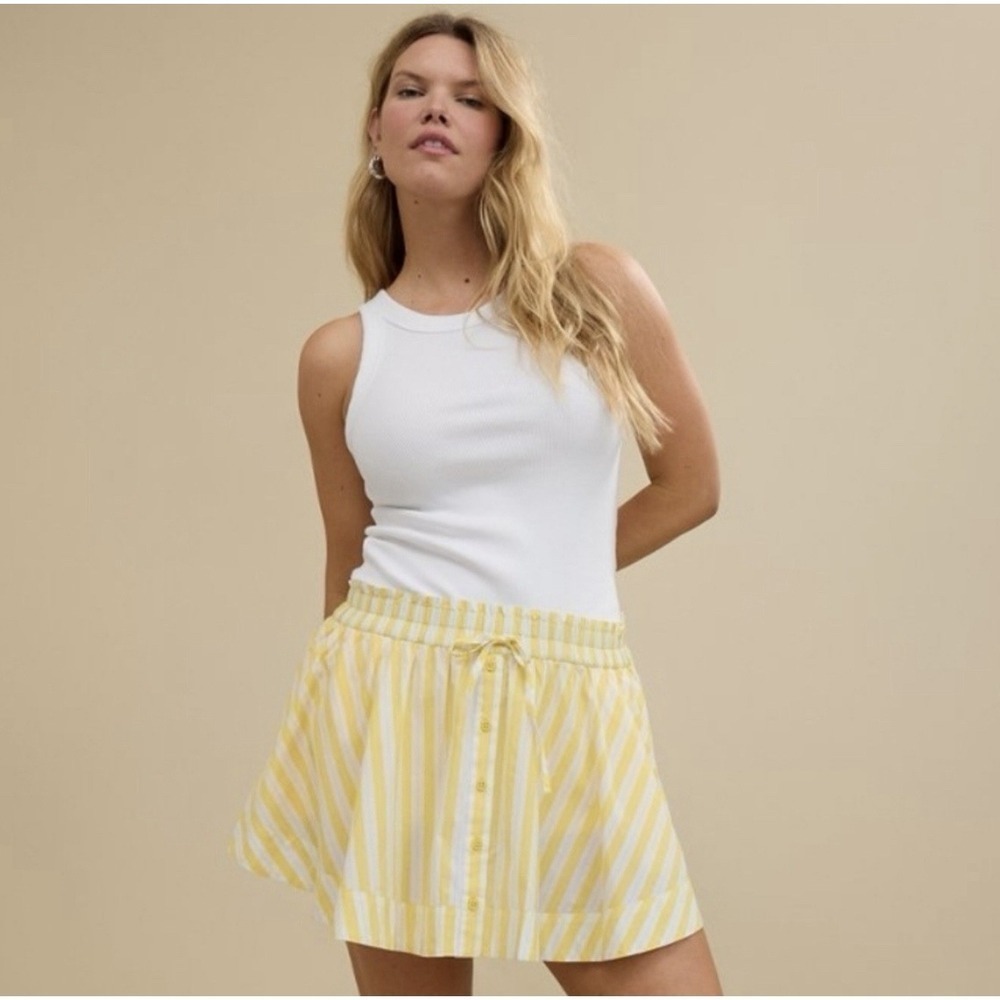 Aerie Striped Pleated Casual Boxer Skort Skirt 100% Cotton Women's Size XL
